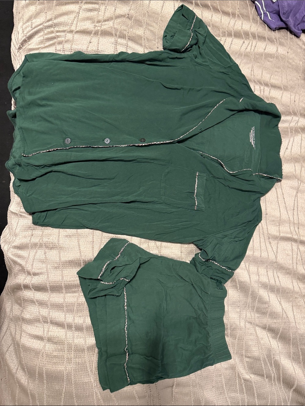 Victoria's Secret Forest Green Pajama Set with White Trim